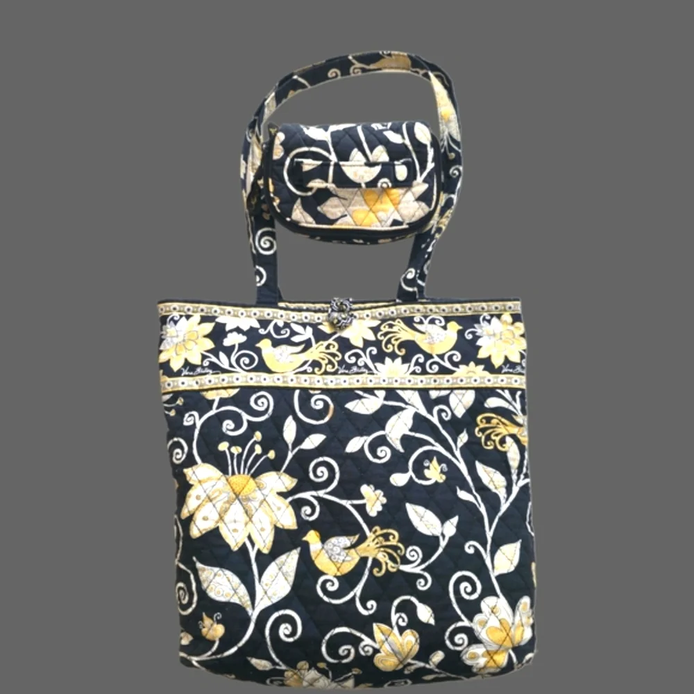 Vera Bradley Retired Yellow Bird Pattern Tote With Bonus Travel Jewelry …